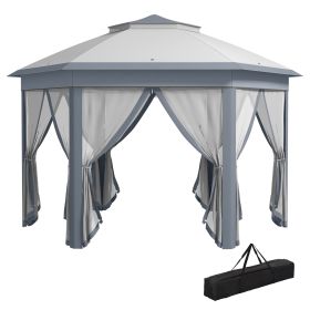 Outsunny 13' x 13' Pop Up Gazebo Hexagonal Canopy Shelter with 6 Zippered Mesh Netting for Patio Backyard Garden Wedding Party