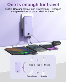With AC Socket For Fast Charging, It Comes With A Dual-wire Digital Display Power Bank (Color: Purple)