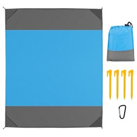 82.6x78.7in Sand Proof Picnic Blanket Water Resistant Foldable Camping Beach Mat w/ 4 Anchors 1 Carry Bag For 2-3 People (Color: Blue, size: large)