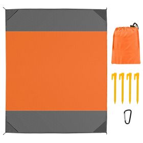 82.6x78.7in Sand Proof Picnic Blanket Water Resistant Foldable Camping Beach Mat w/ 4 Anchors 1 Carry Bag For 2-3 People (Color: Orange, size: large)